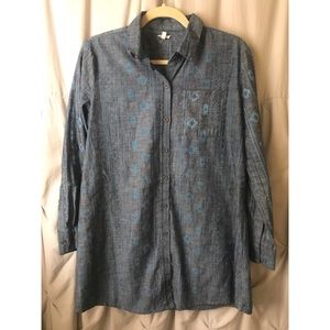 Aztec-printed denim shirt-dress